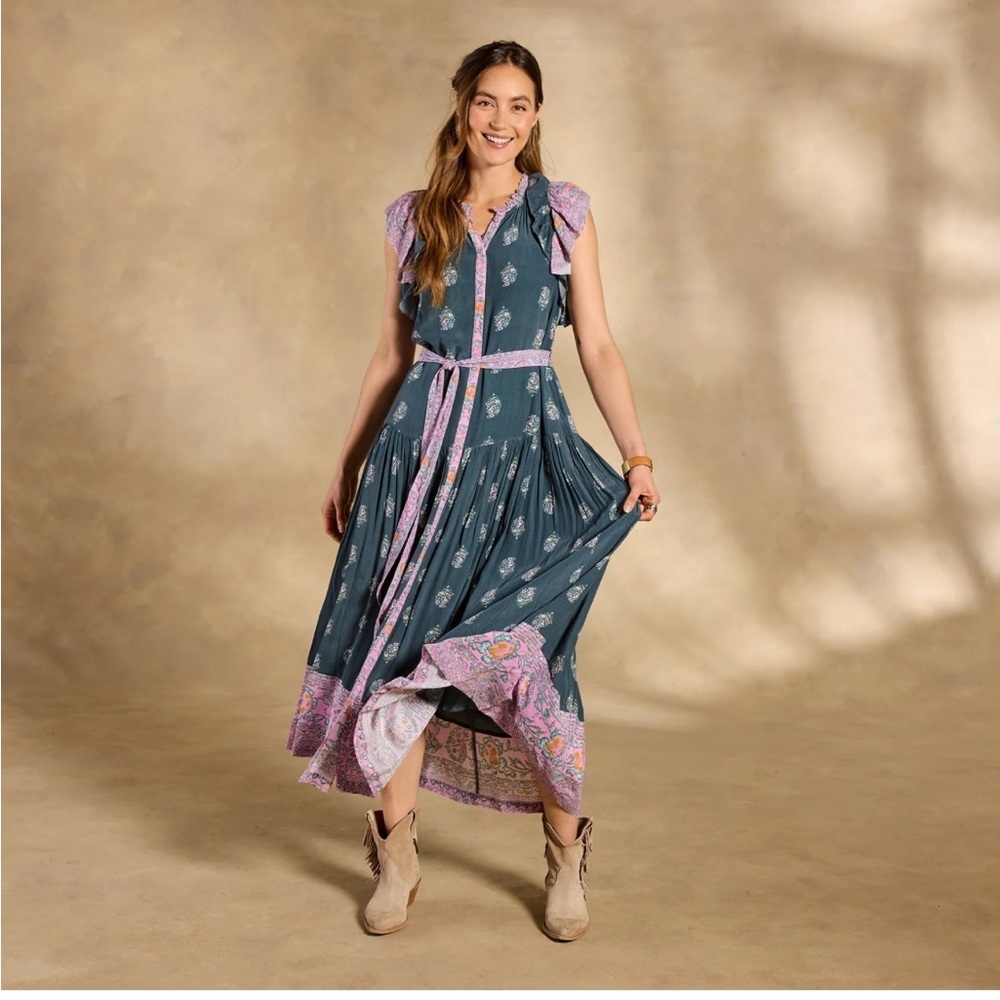 Sundance Tierra Dress Flowy Maxi Medium boho Navy pink